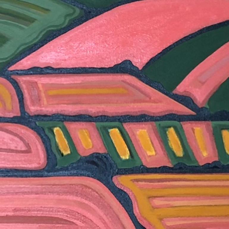 Vista de la colina nº 5, Pintura original, Arte abstracto, Campos, Rural, Rosa, Arte brillante en venta 2