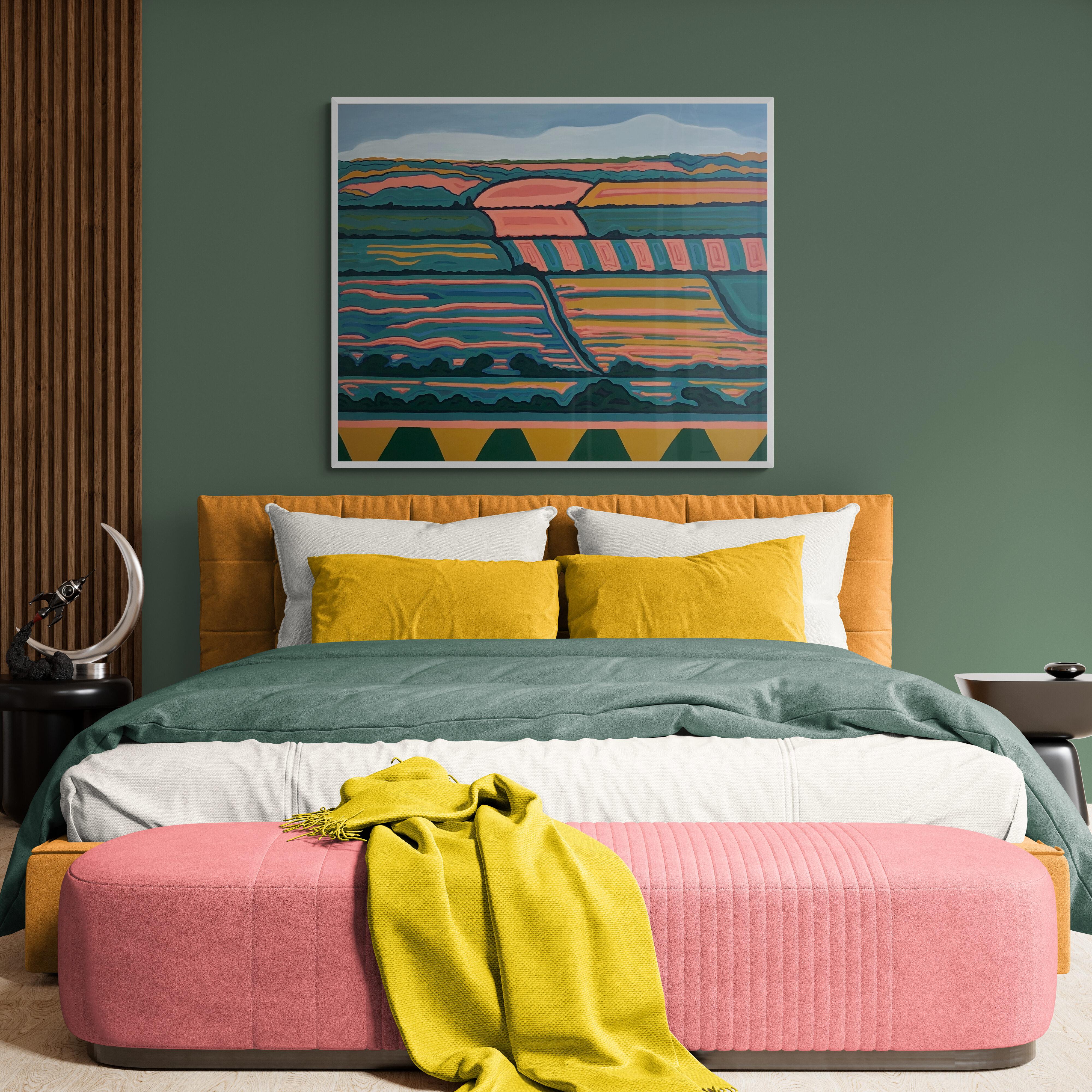Colina con vistas nº 1, Pintura original, Arte abstracto, Rural, Rosa, Arte brillante en venta 6