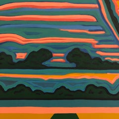 Hill with a View no.1, Original painting, Abstract art, Rural, Pink, Bright art