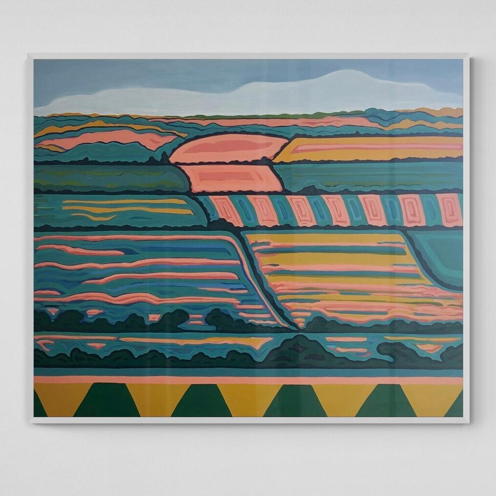 Colina con vistas nº 1, Pintura original, Arte abstracto, Rural, Rosa, Arte brillante en venta 1