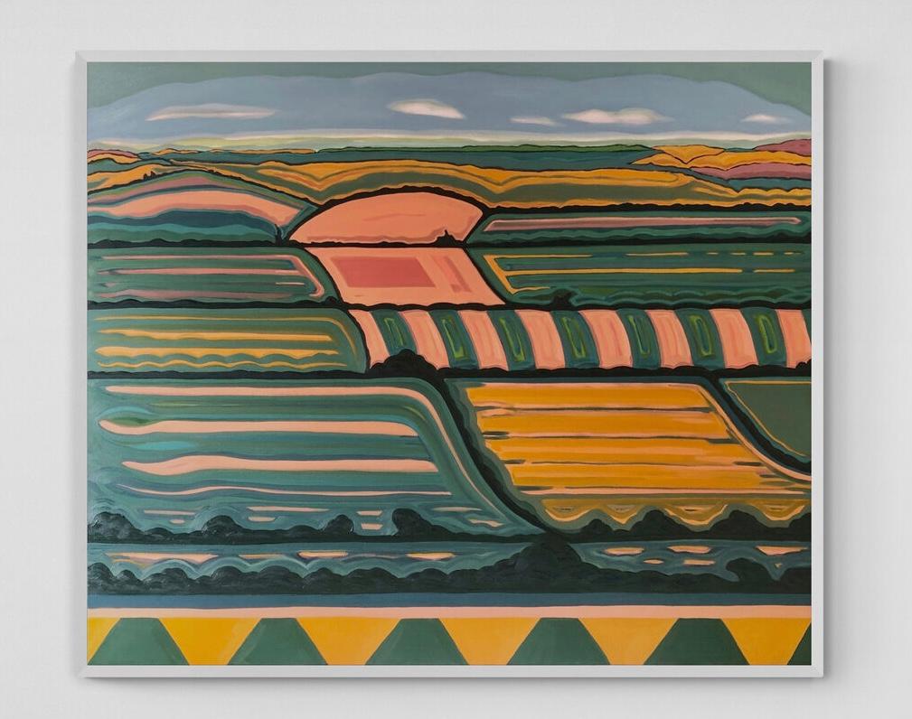 Hille with a View no.2, Quadro originale, Arte astratta, Rurale, Rosa, Arte luminosa - Painting di Alexa Roscoe