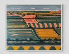 Hill with a View no.2, Original painting, Abstract art, Rural, Pink, Bright art