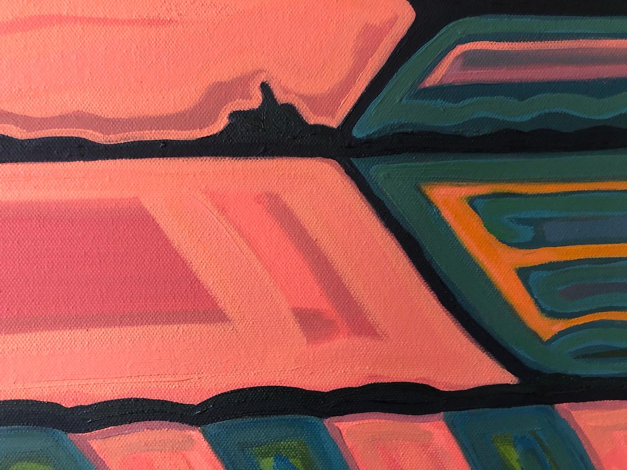 Hille with a View no.2, Quadro originale, Arte astratta, Rurale, Rosa, Arte luminosa - Landscape Painting Grigio di Alexa Roscoe