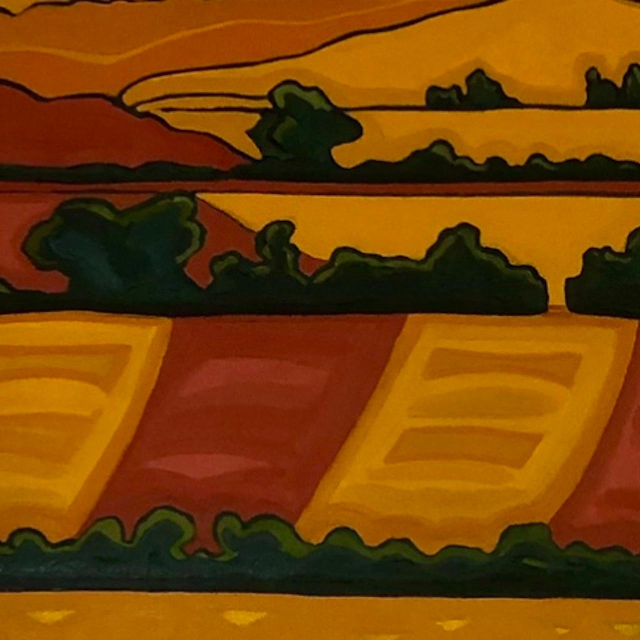 Into the Horizon Nr.1, Originalgemälde, Hügel, Landschaft, Feldern, Orange im Angebot 4