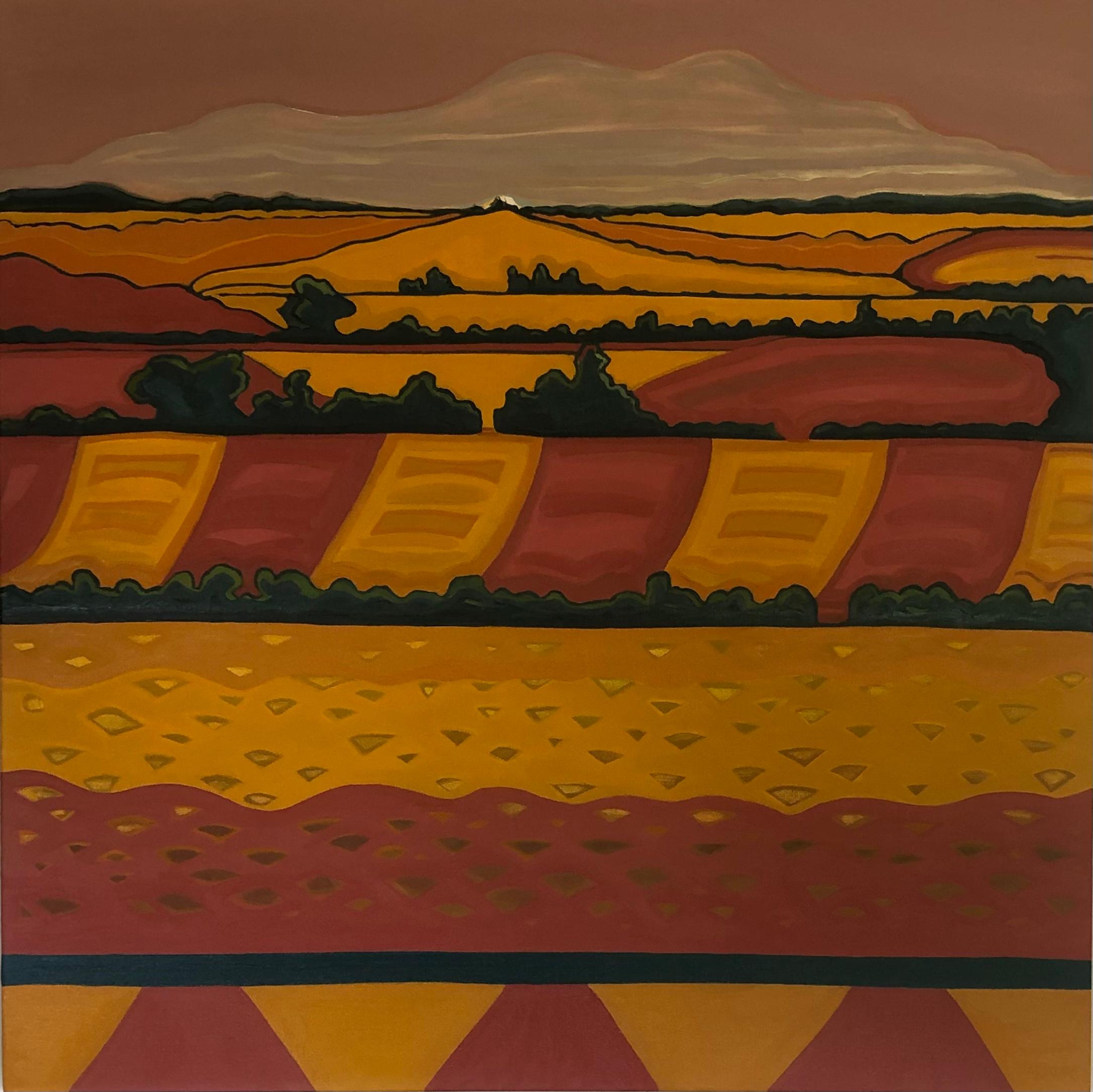 Hacia el horizonte nº 1, Pintura original, Colinas, Paisaje, Campos, Naranja