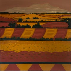 Into the Horizon n.1, Pittura originale, Hille, Paesaggio, Campi, Arancione