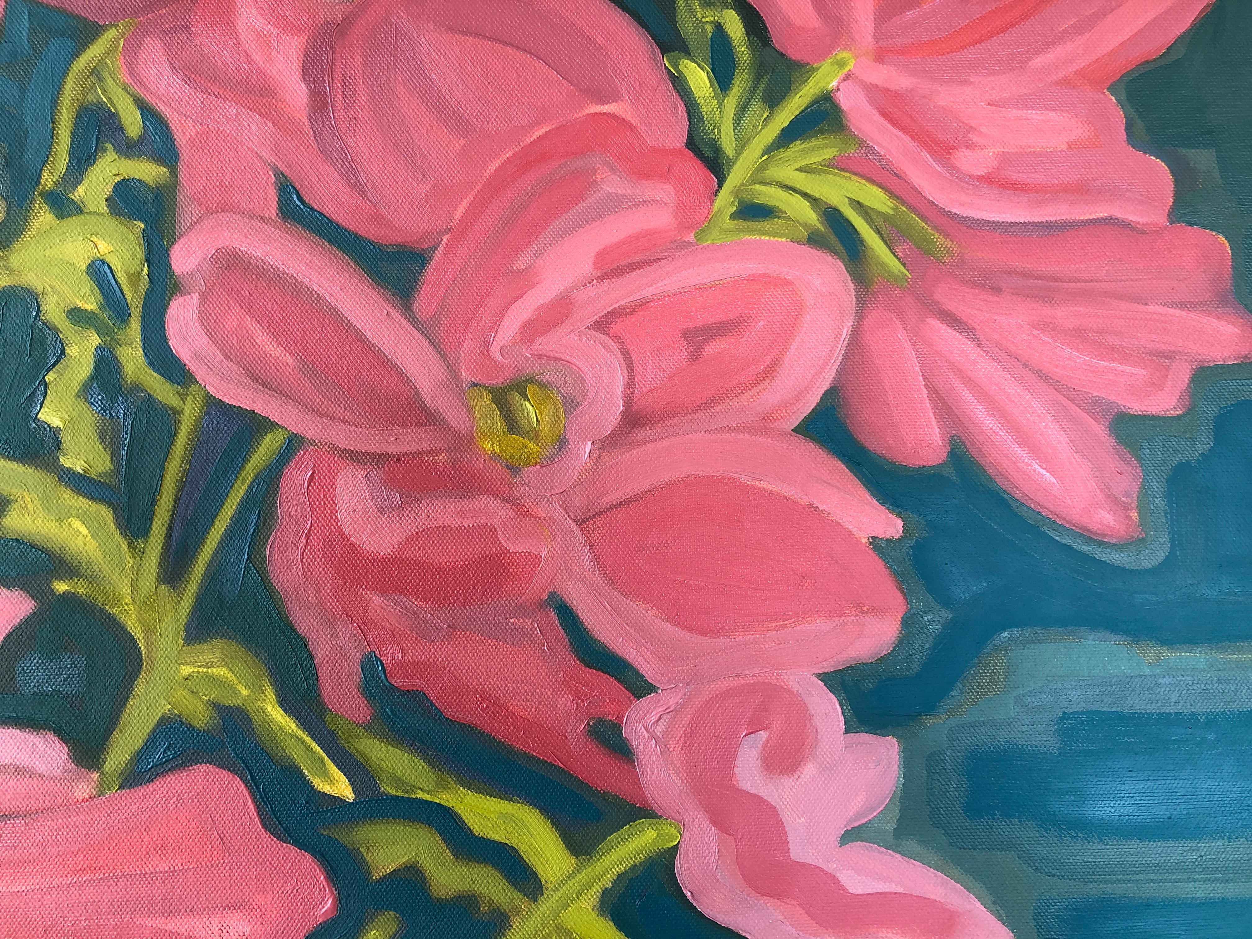 Rosa Anemone Nr. 1, Originalgemälde, zeitgenössisch, floral (Grau), Landscape Painting, von Alexa Roscoe