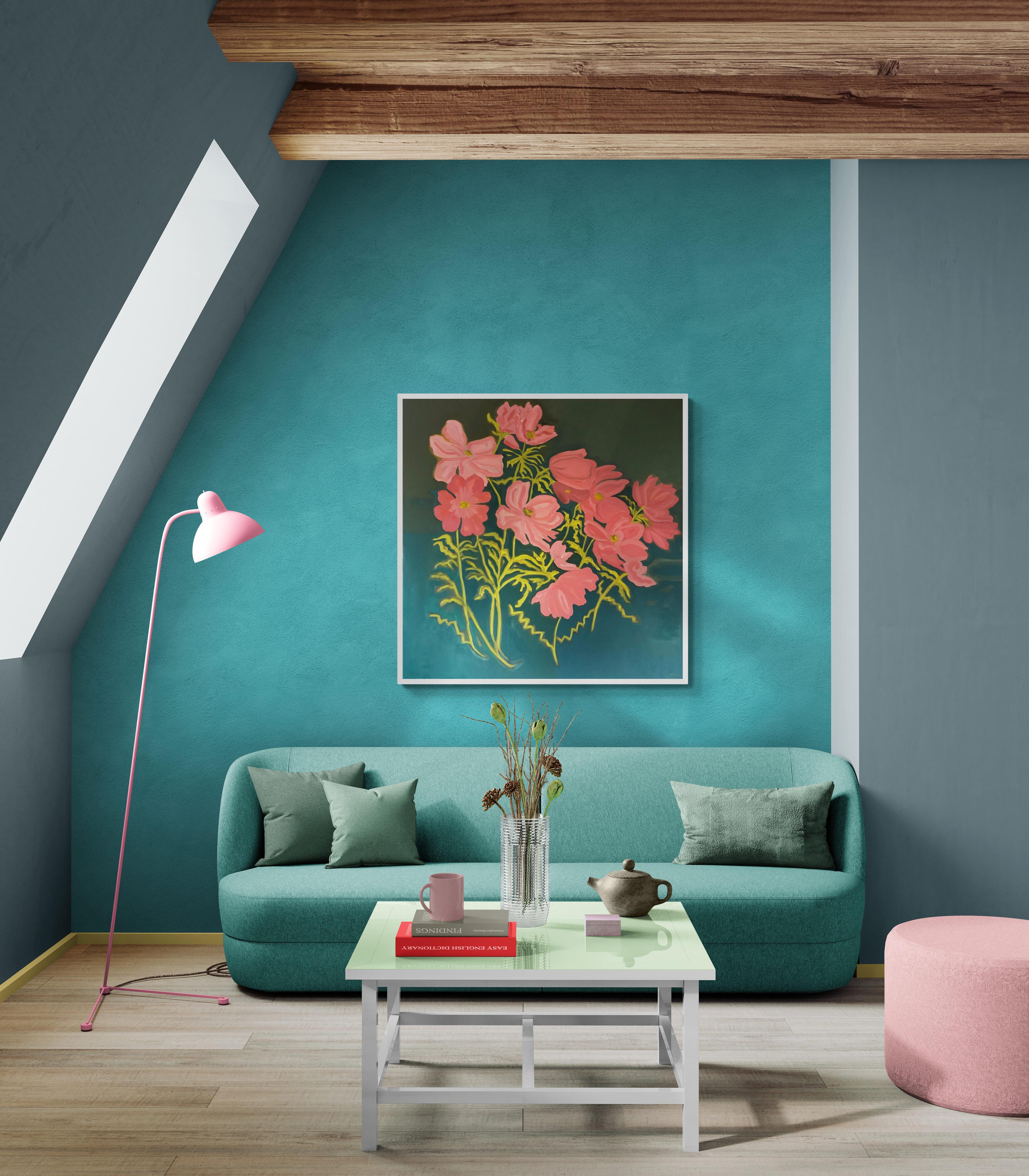 Rosa Anemone Nr. 1, Originalgemälde, zeitgenössisch, floral im Angebot 2