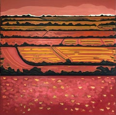 Pink Horizon Fields, Original painting, Abstract art, Rural, Pink, Bright art