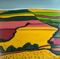Rainbow Fields No. 1, landscape art, affordable art, original painting