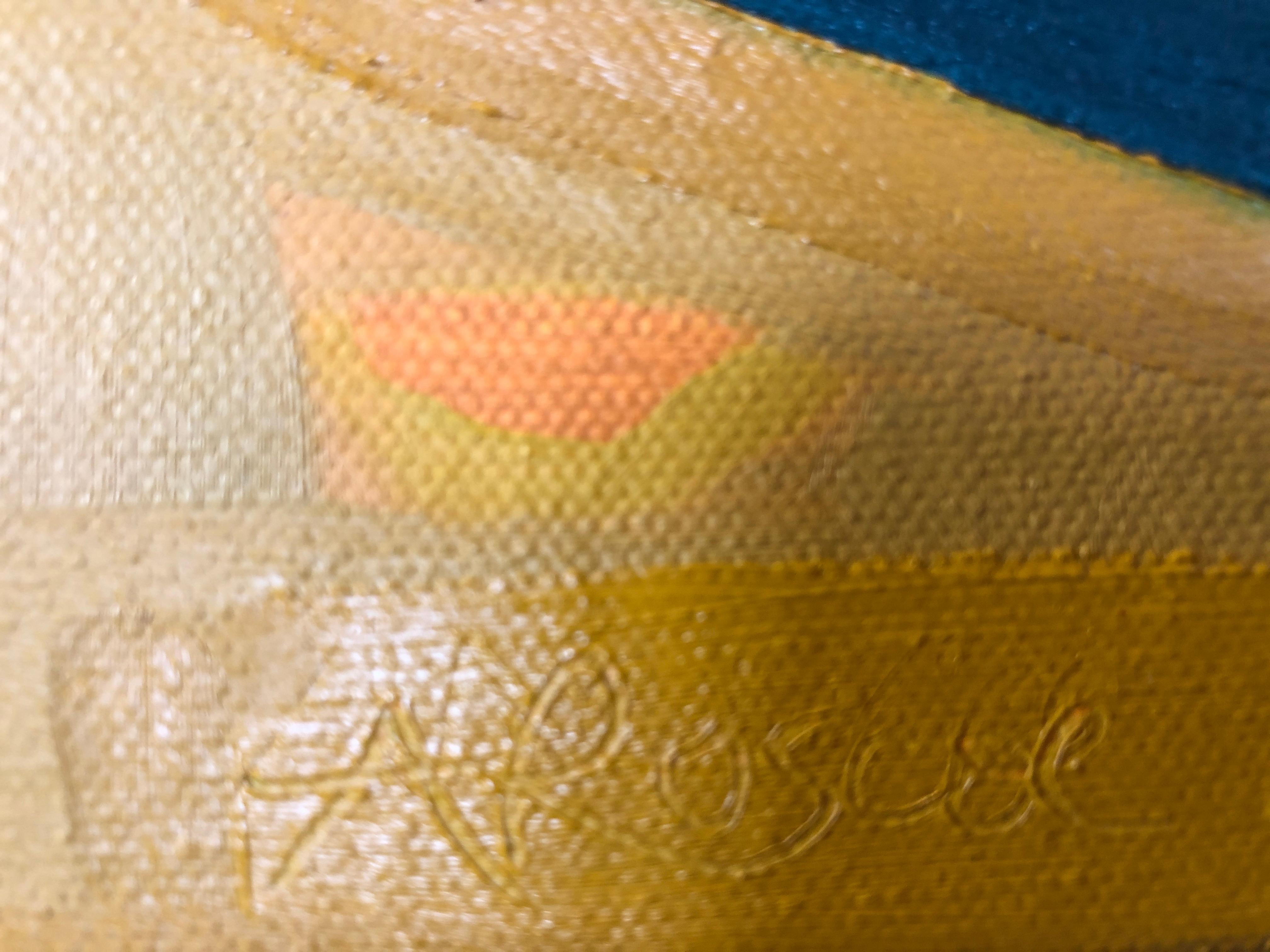 Dieses Landschaftsgemälde von Alexa Roscoe ist von den Devon Rollin Hill's inspiriert. Alexa hat eine leuchtende Palette von Rosatönen, Grüntönen und Goldgelb verwendet, die die Wärme und Gelassenheit der Landschaft hervorrufen. Die starken,