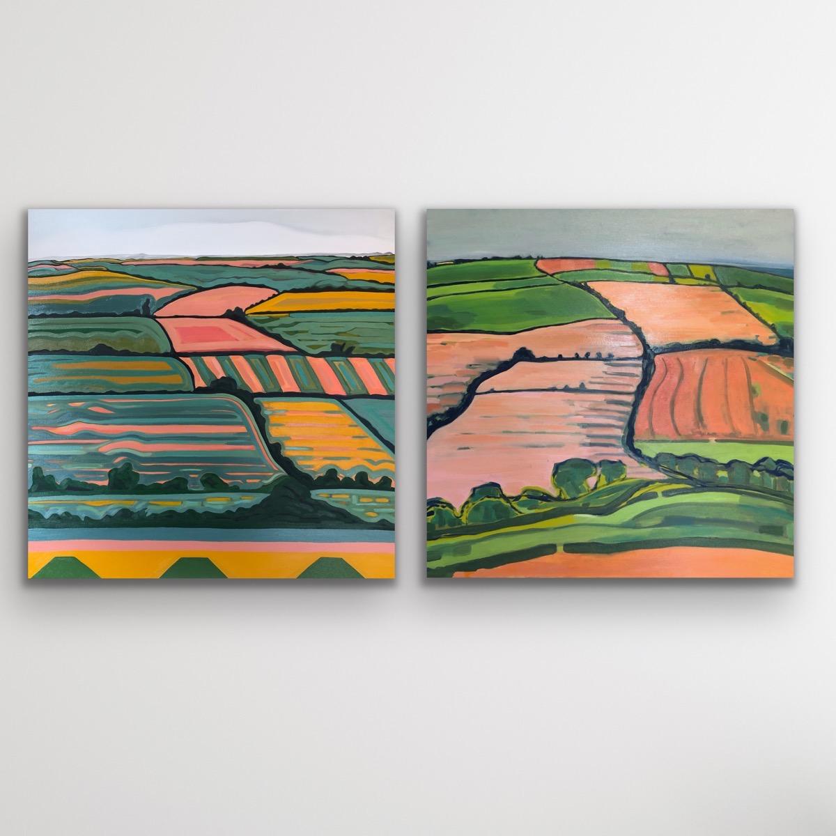 Rolling Hill no.1 and Hill View no.1 (Diptych), Fun, Contemporary Landscape art For Sale 6