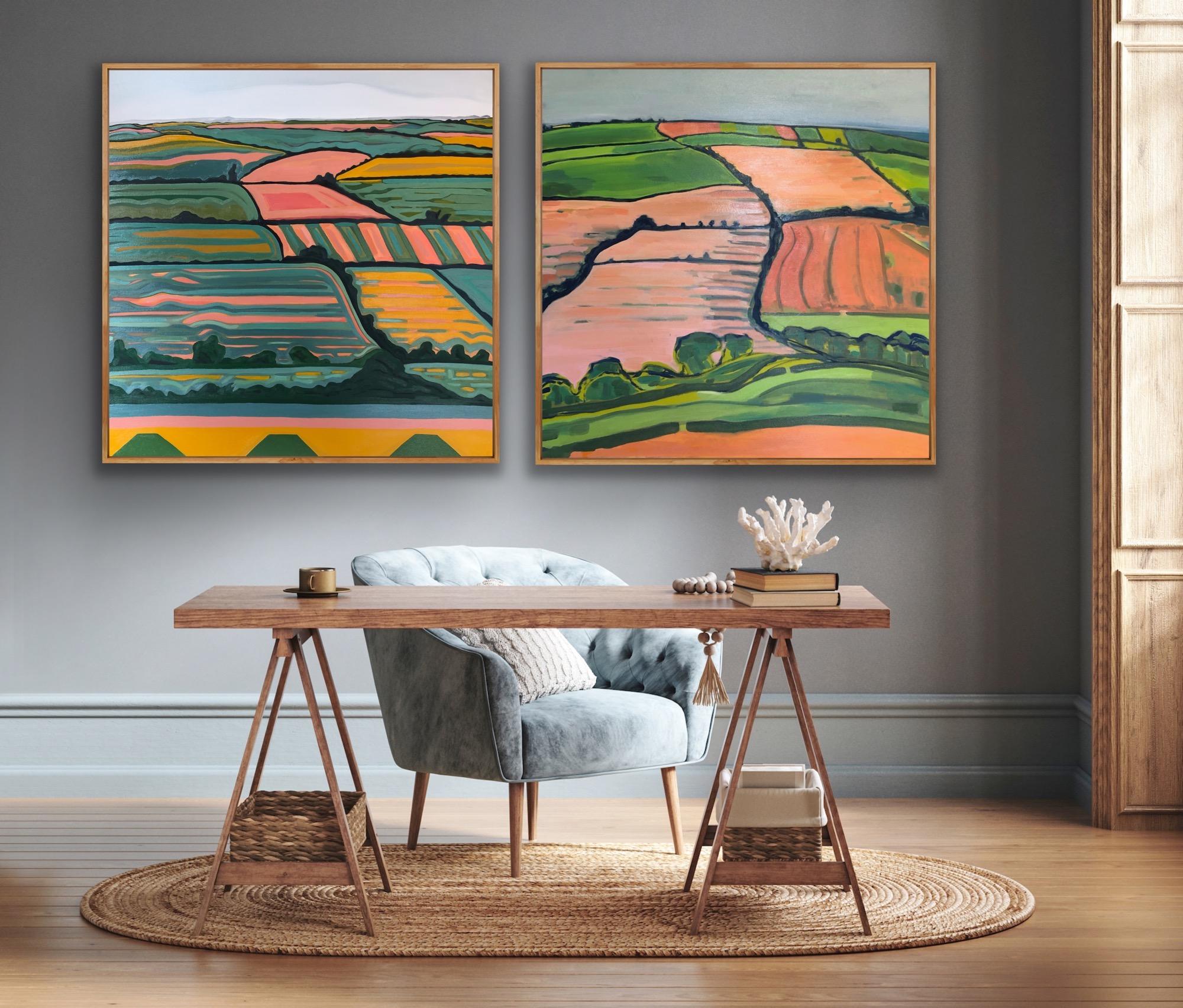 Rolling Hill no.1 and Hill View no.1 (Diptych), Fun, Contemporary Landscape art For Sale 7