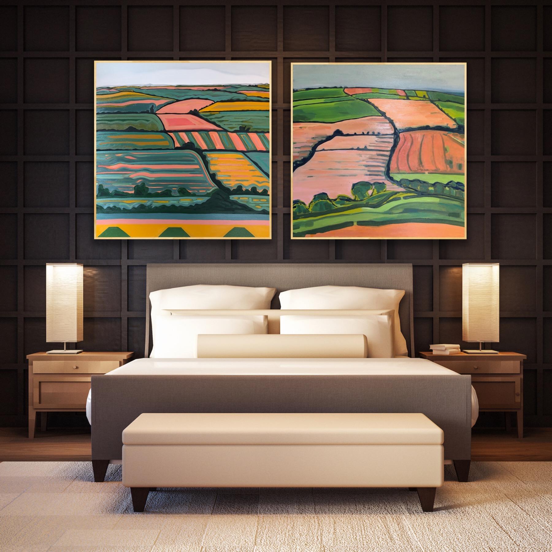 Rolling Hill no.1 and Hill View no.1 (Diptych), Fun, Contemporary Landscape art For Sale 9