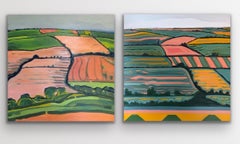 Rolling Hill no.1 and Hill View no.1 (Diptych), Fun, Contemporary Landscape art
