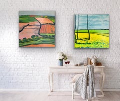 Rolling Hill no.1 and Yellow Fields no.3, Diptych, 2 Landscape paintings, Nature