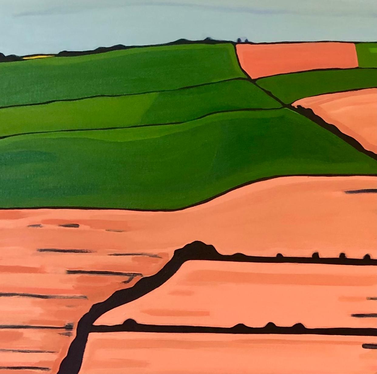 Rolling Hill, Originalgemälde, Hügel, Landschaft, Felder, Orange, Ländliche Natur 6