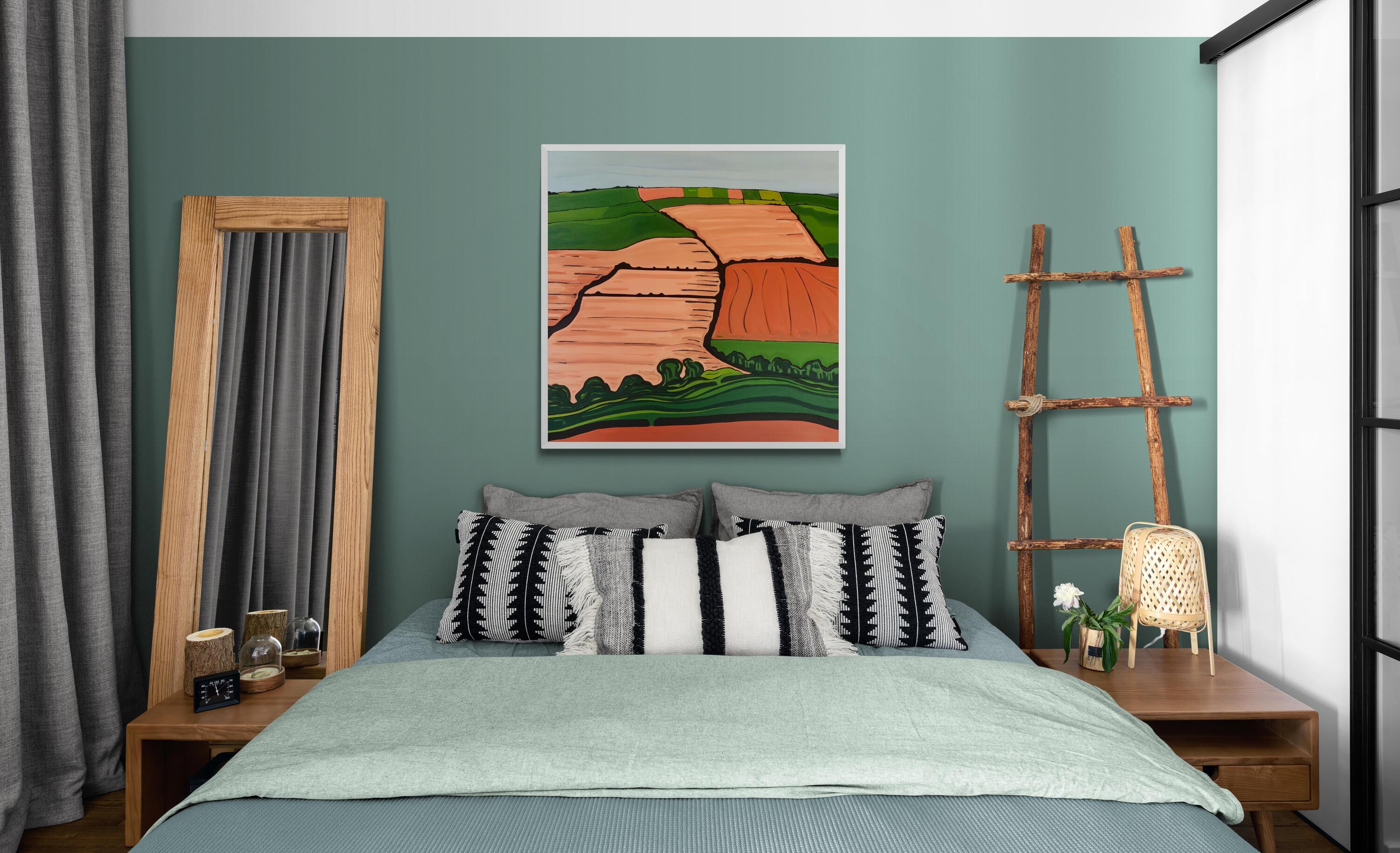 Rolling Hill, Originalgemälde, Hügel, Landschaft, Felder, Orange, Ländliche Natur 3