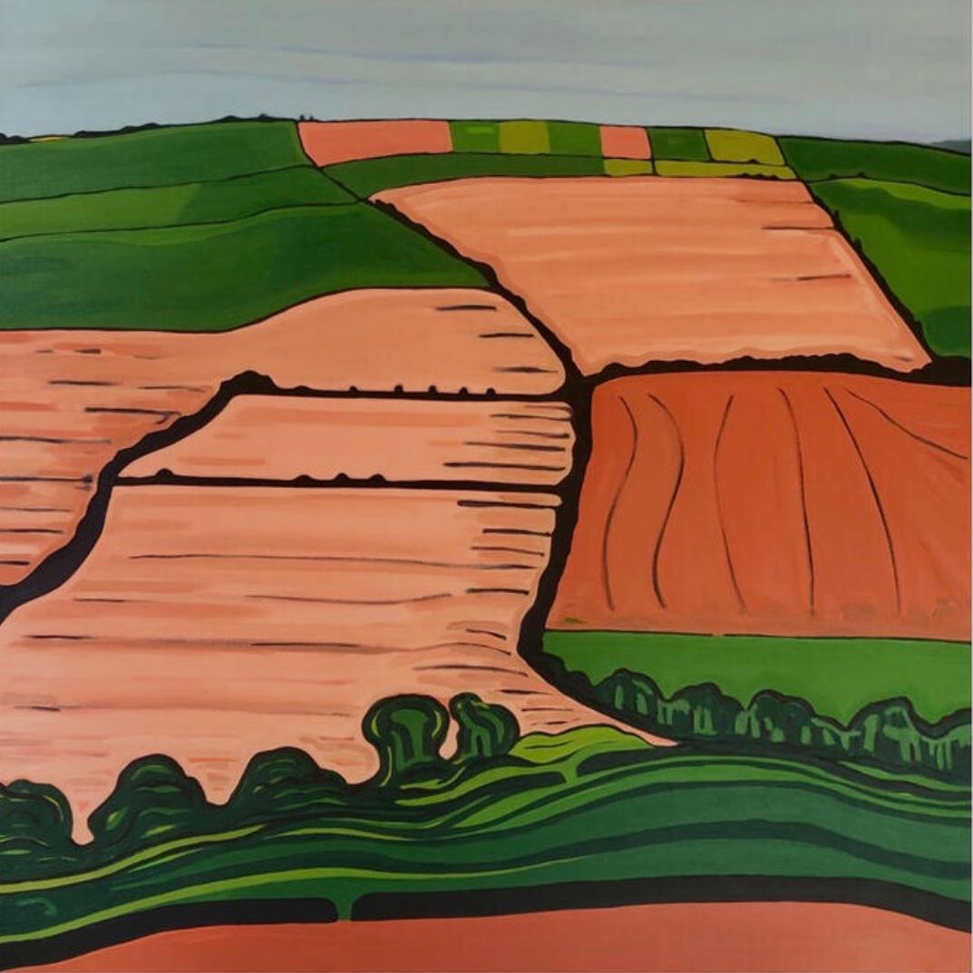 Rolling Hill, Originalgemälde, Hügel, Landschaft, Felder, Orange, Ländliche Natur