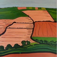 Rollle Hill, peinture originale, Hills, Landscape, Fields, Orange, Rural Nature