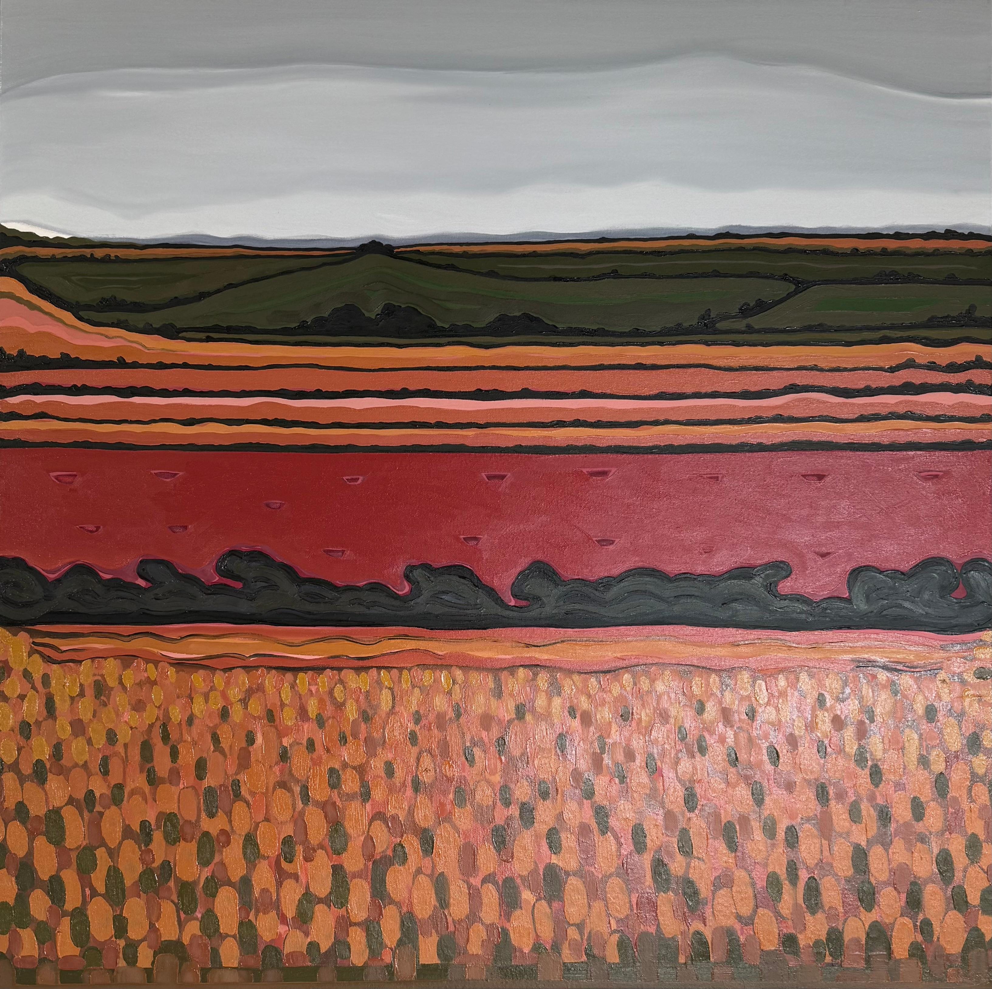 Summer View on the Hill, Abstract, Contemporary, landscape, nature - Painting by Alexa Roscoe