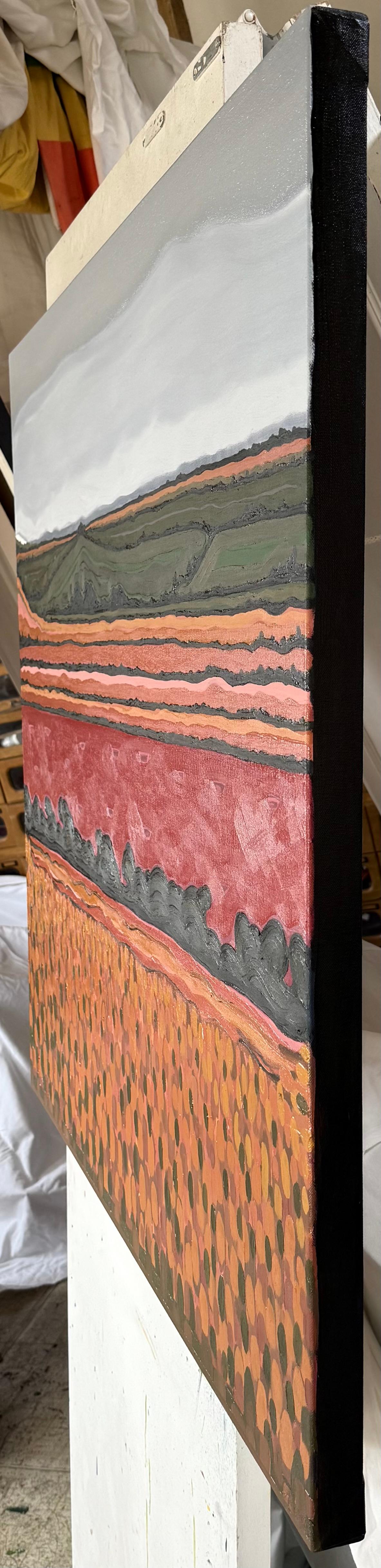 Summer View on the Hill, Abstract, Contemporary, landscape, nature - Brown Abstract Painting by Alexa Roscoe