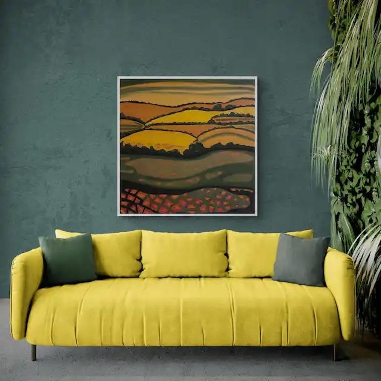Whimsical Fields, Contemporary landscape painting, Nature, Meadow, Yellow art For Sale 1