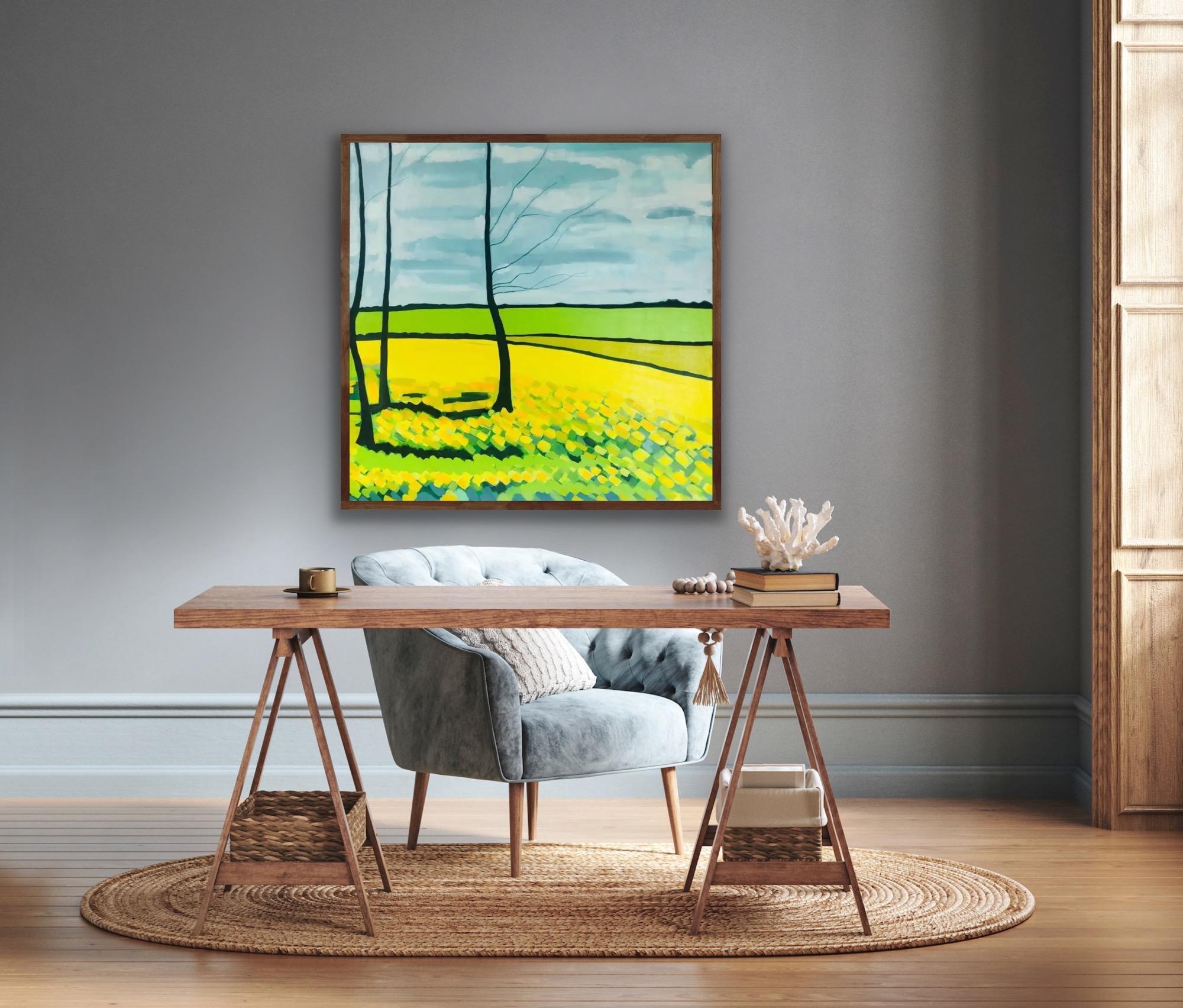 Yellow Fields no.3, Original Painting, Hills, Landscape, Fields, Trees, Yellow For Sale 8