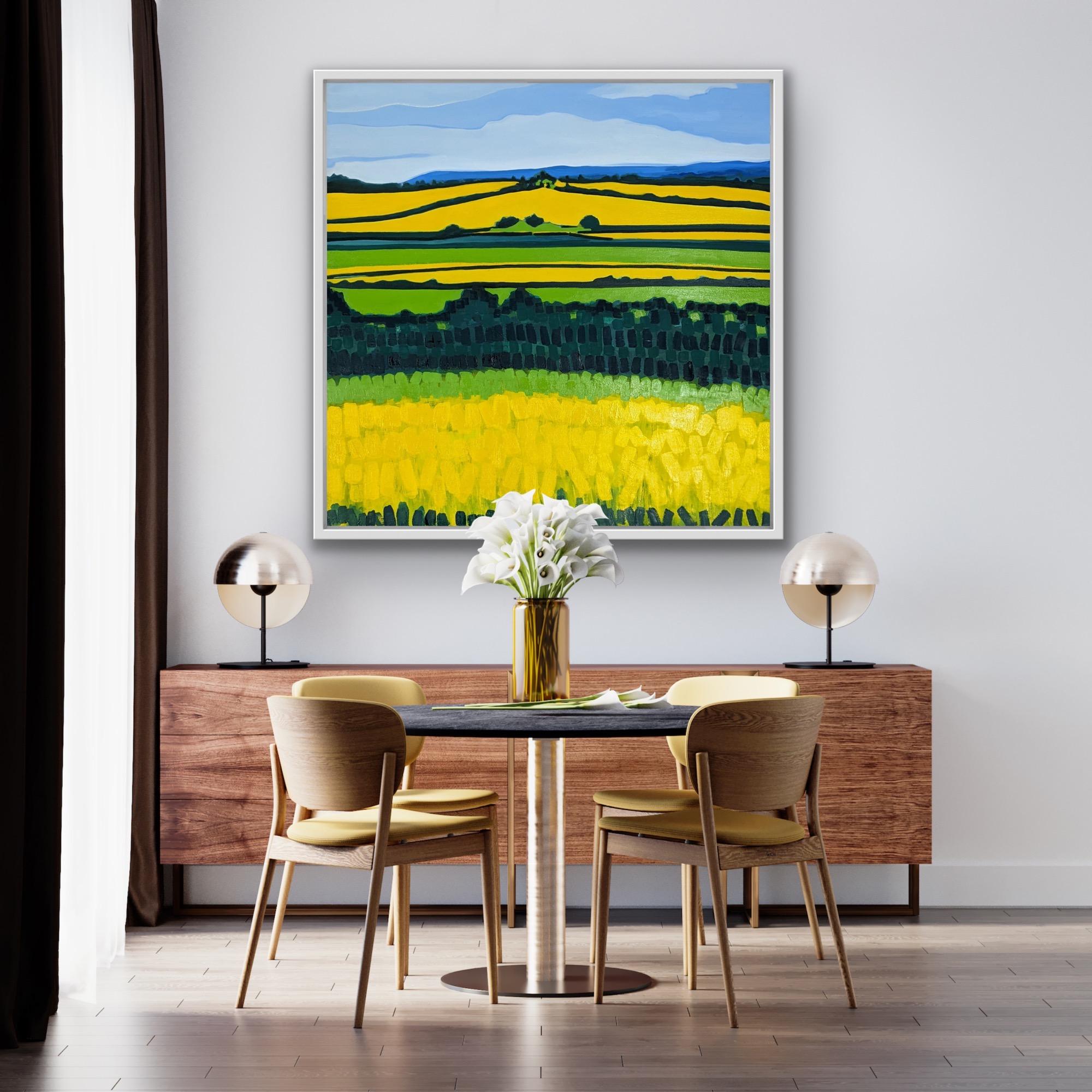 Yellow Hill No.1, Modern Style, Bright Cotswold Landscape Painting, Oxfordshire 6