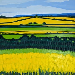 Yellow Hill No.1, Modern Style, Bright Cotswold Landscape Painting, Oxfordshire 