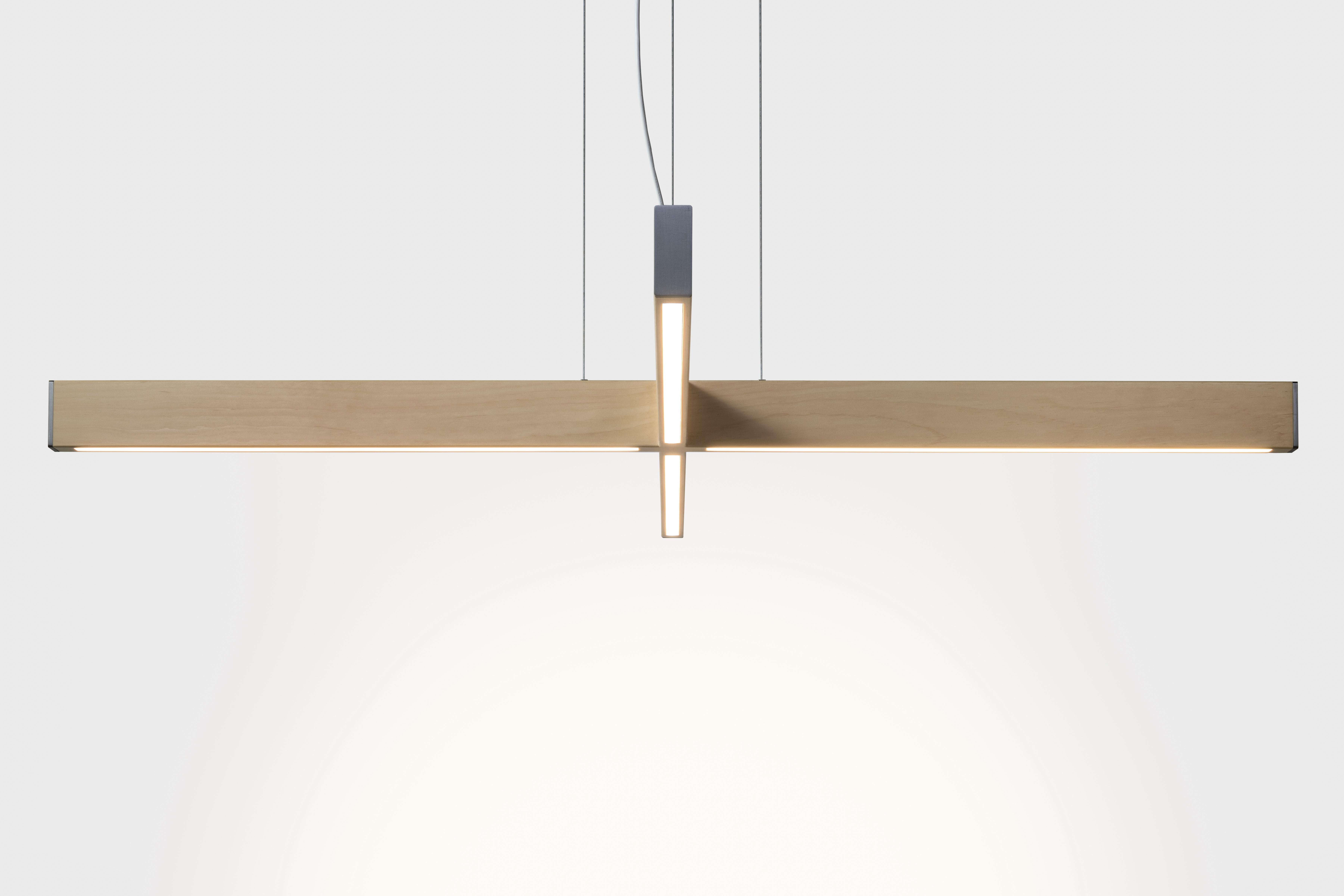 The 2x4 Plus Pendant continues to explore the simple 2x4. Two 2x4s intersect to form a pendant that is both minimal in form and large in its presence. Custom finishes and sizes available upon request. Made in Brooklyn, New