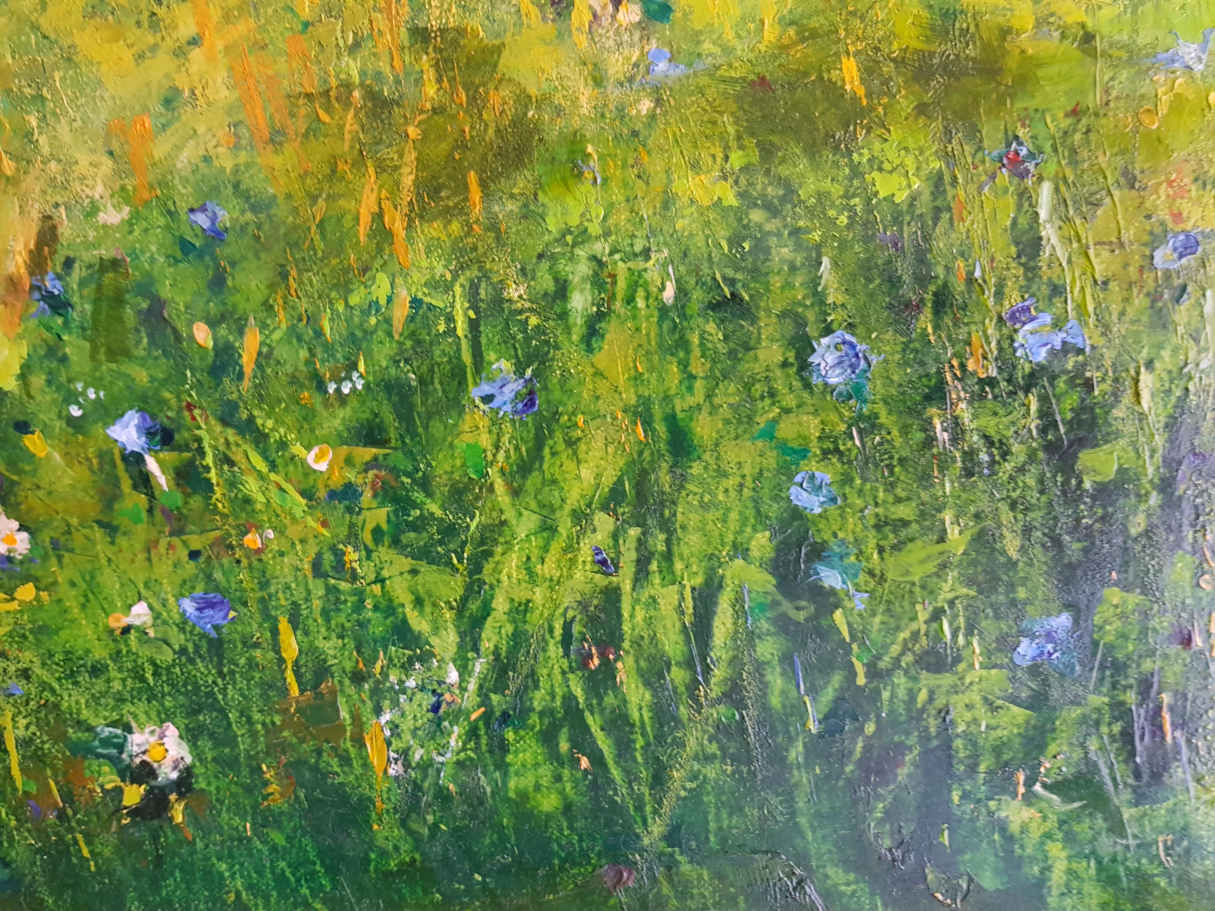 Primer Amor - Paisaje Pintura al Óleo Verde Azul Marrón Amarillo Blanco - Painting de Alexandar Assenov
