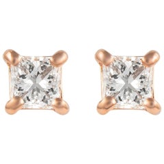 Alexander 0.69 Carat Princess Cut Diamond Stud Earrings Rose Gold