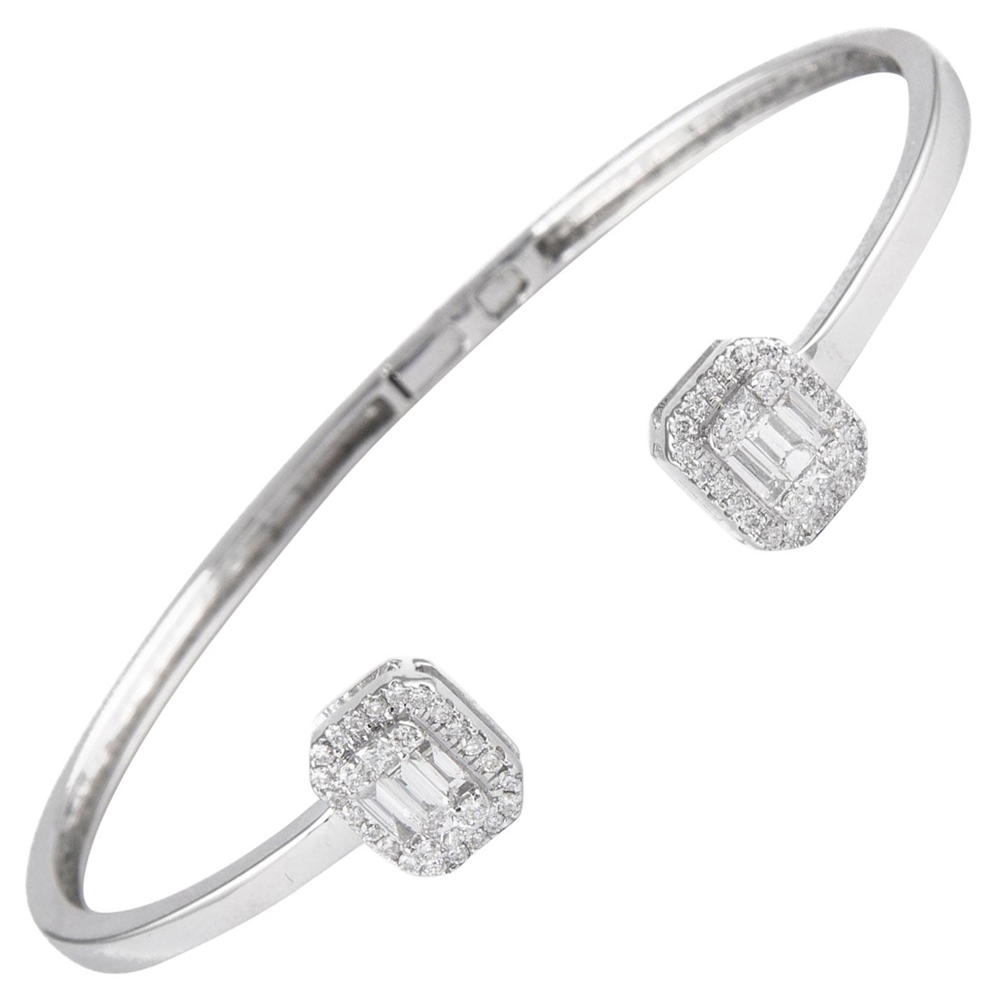 Alexander 0.78ct Illusion Set Diamond Bangle 18 Karat White Gold Open Clasp