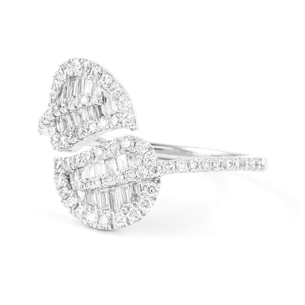 Contemporary Alexander Beverly Hills 0.81ct Diamond Leaf Bypass Ring 18k White Gold For Sale