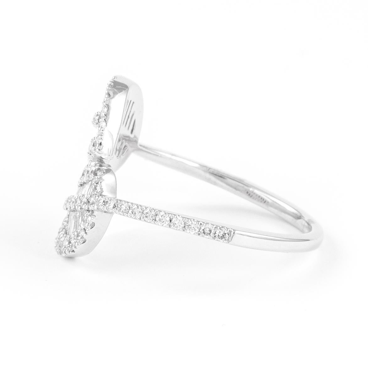 Baguette Cut Alexander Beverly Hills 0.81ct Diamond Leaf Bypass Ring 18k White Gold For Sale