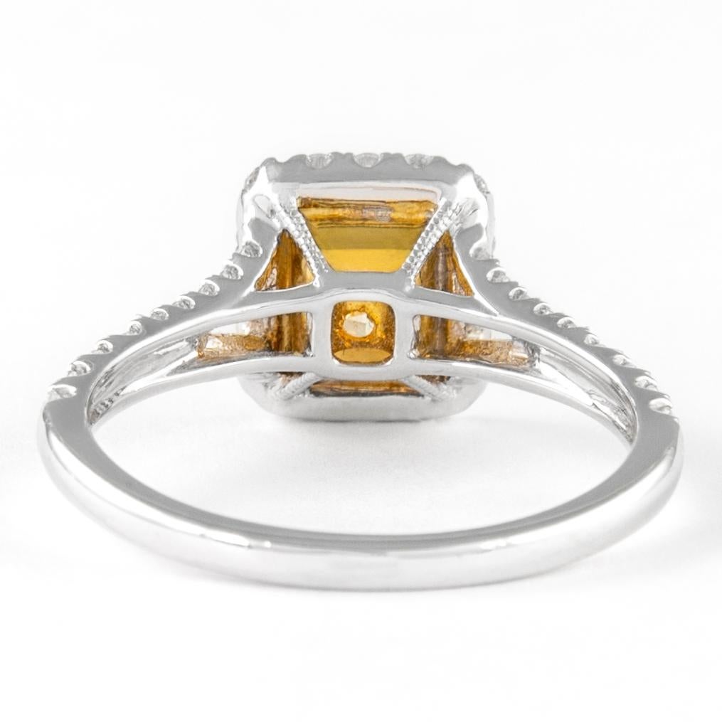 Alexander 1.00ct Fancy Intense Yellow Pear Diamond with Halo Ring 18k In New Condition For Sale In BEVERLY HILLS, CA