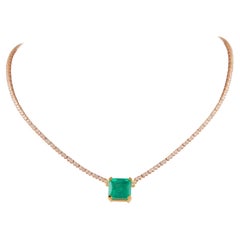 Alexander 10.11ct Colombian Emerald & Diamond Tennis Necklace 18k Gold