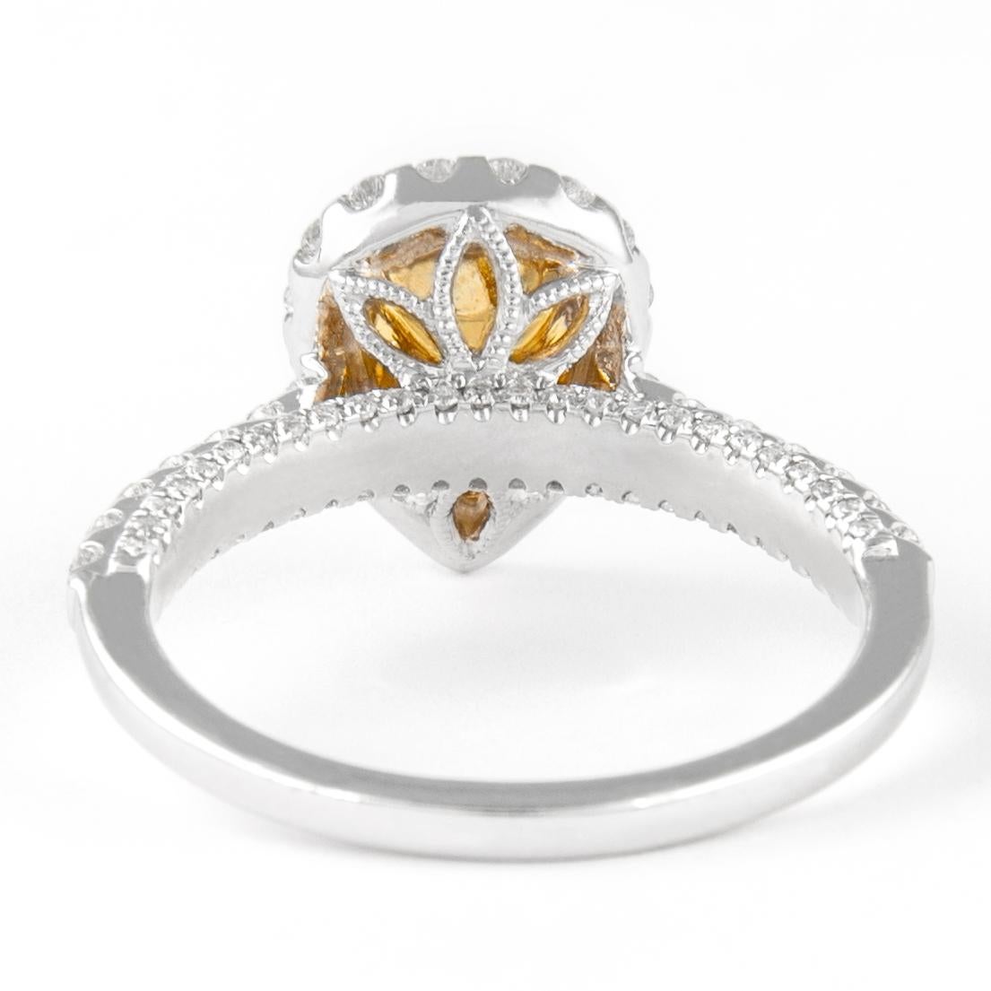 Alexander 1.01ct Fancy Intense Yellow Pear Diamond with Halo Ring 18k In New Condition For Sale In BEVERLY HILLS, CA