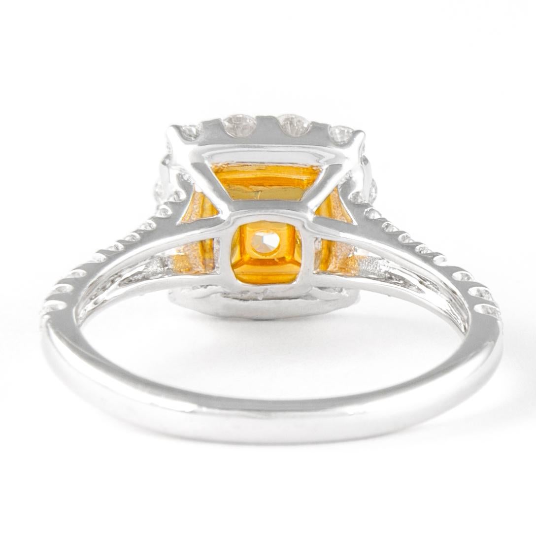 Alexander 1.01ct Fancy Intense Yellow VS1 Cushion Diamond with Halo Ring 18k In New Condition For Sale In BEVERLY HILLS, CA