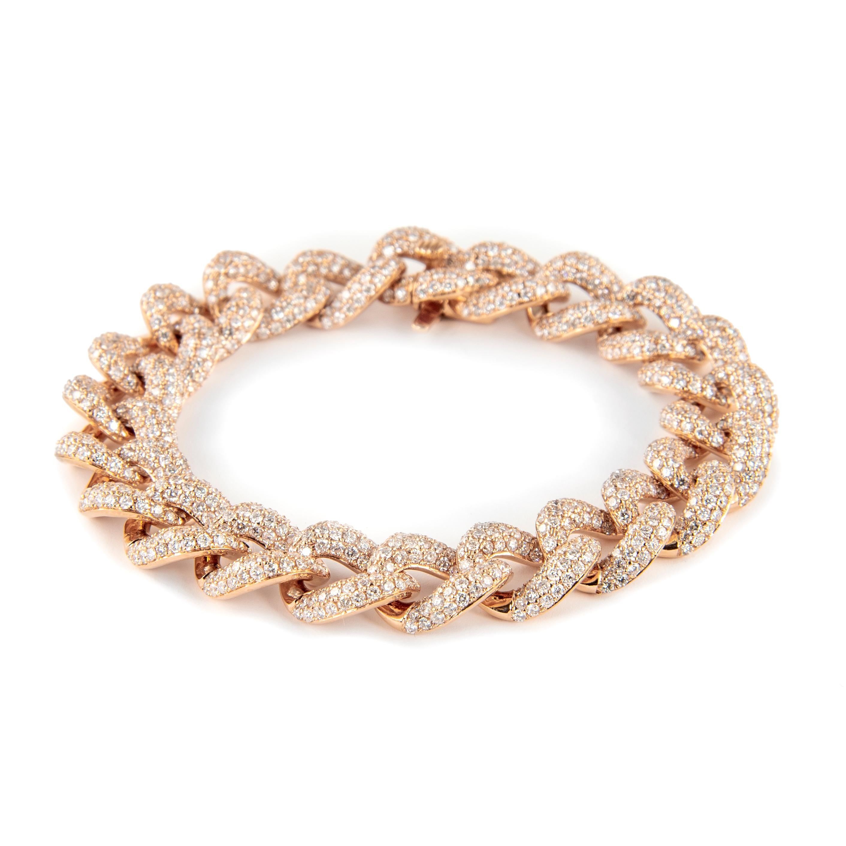 Modern Alexander 10.24 Carat Diamond Cuban Link Bracelet 18 Karat Rose Gold For Sale