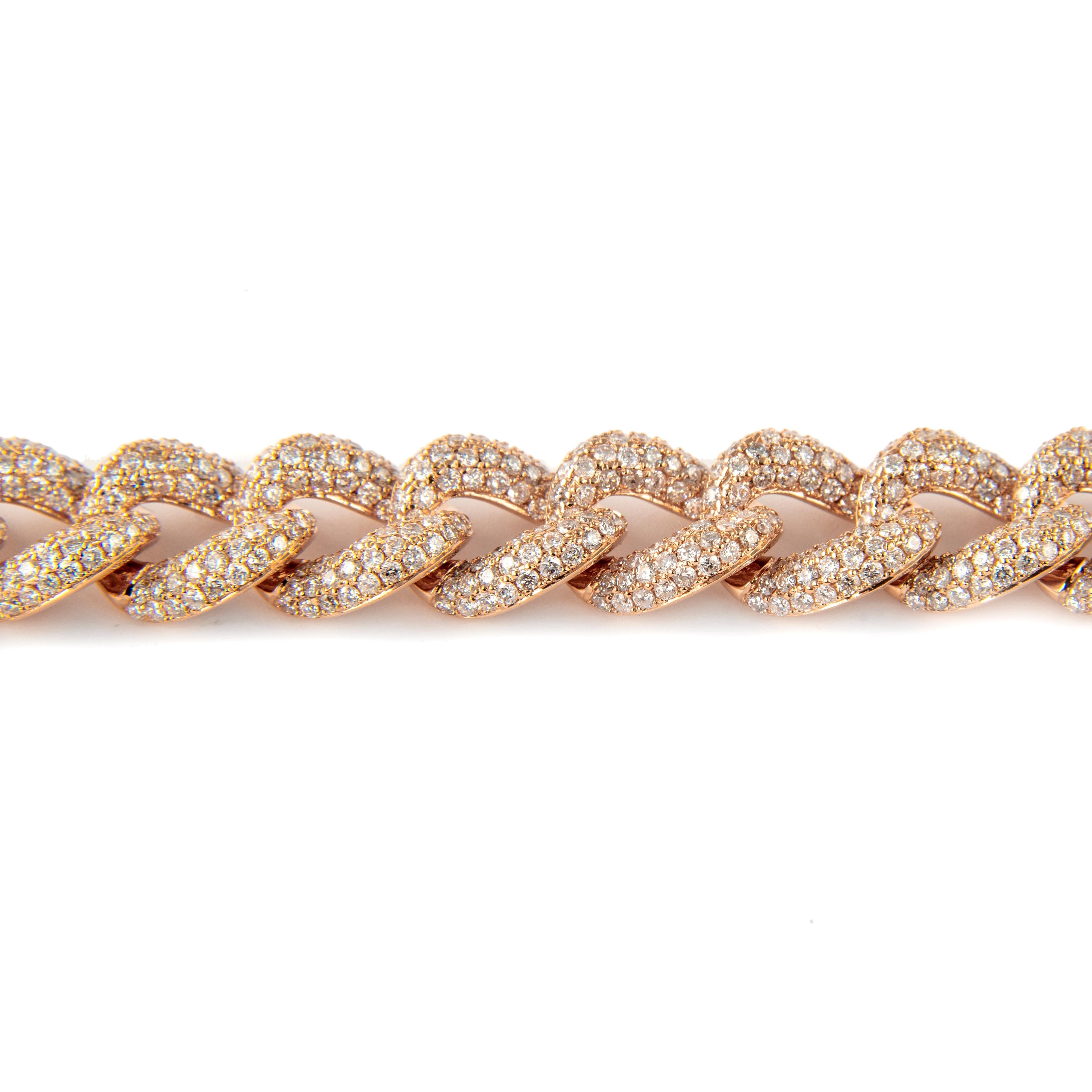 Alexander 10.24 Carat Diamond Cuban Link Bracelet 18 Karat Rose Gold In New Condition For Sale In BEVERLY HILLS, CA