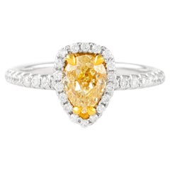Alexander 1.05ct Fancy Intense Yellow Pear Diamond with Halo Ring 18k