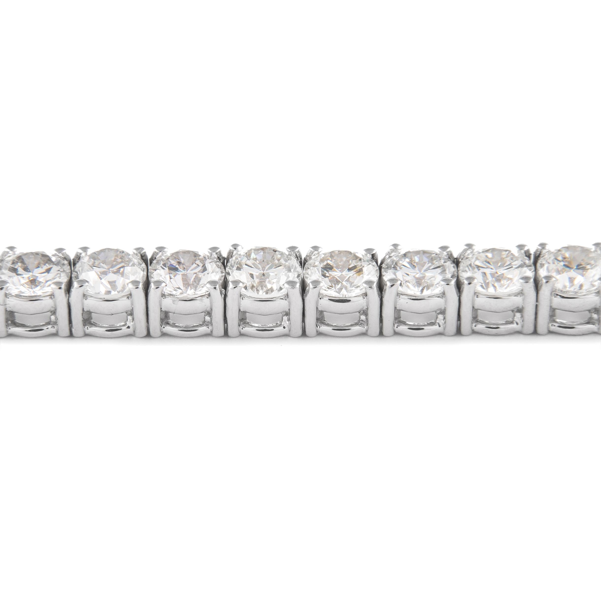 Round Cut Alexander 10.70 Carat Diamond Tennis Bracelet 18 Karat White Gold For Sale