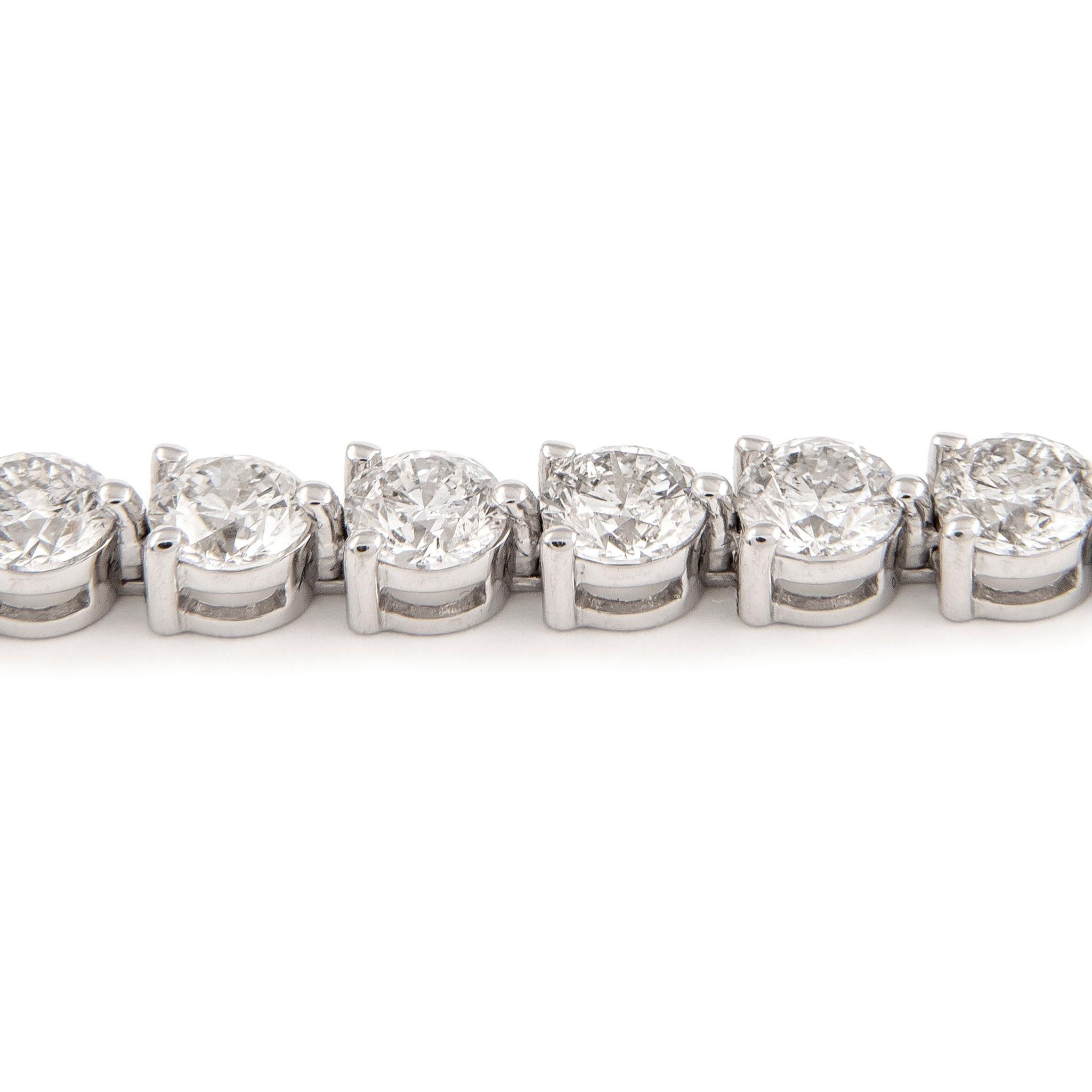 Round Cut Alexander 10.85 Carat Diamond Three-Prong Tennis Bracelet White Gold For Sale