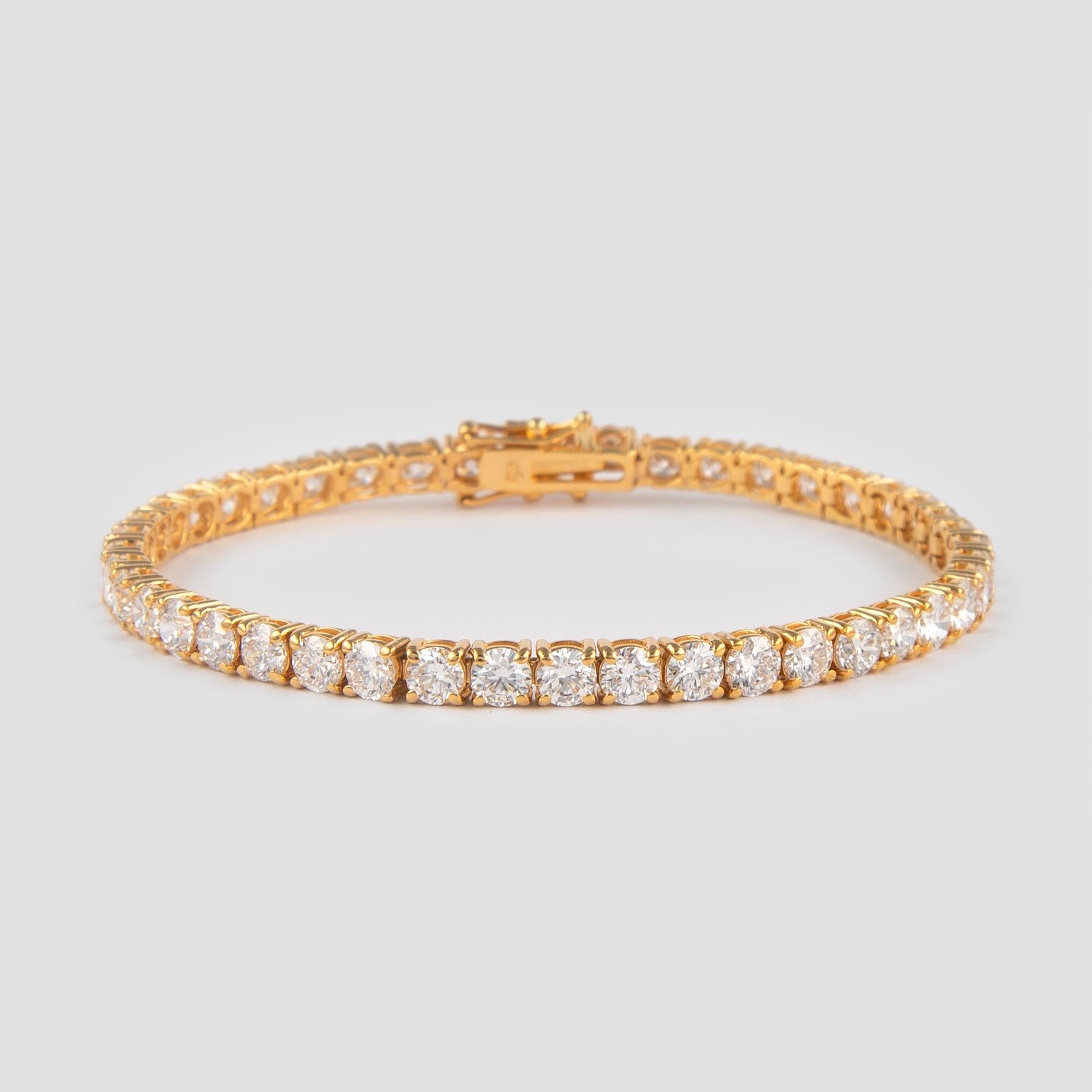 Round Cut Alexander Beverly Hills 10.87ct Diamond Tennis Bracelet 18k Yellow Gold For Sale