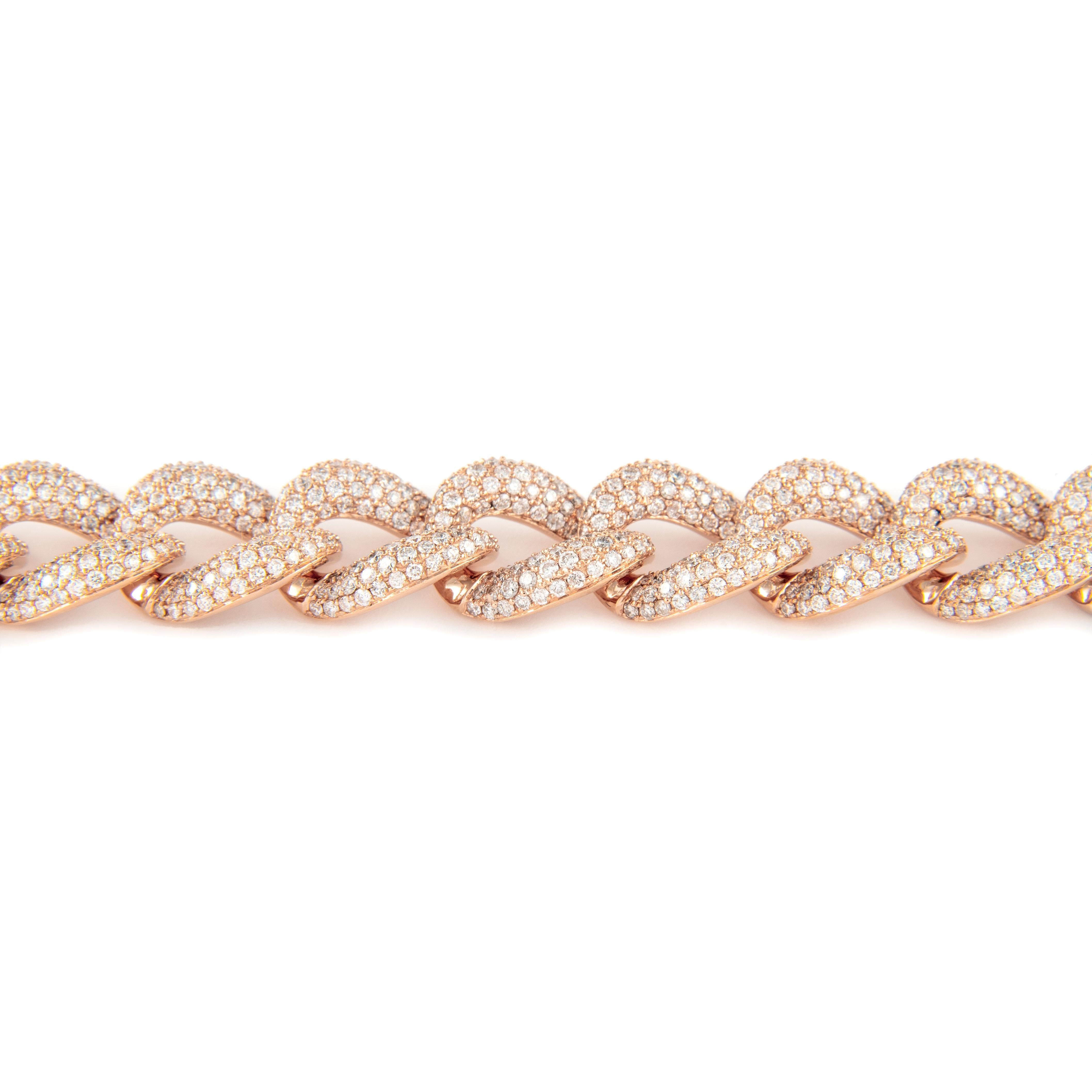 Modern Alexander 11.39 Carat Diamond Cuban Link Bracelet 18 Karat Rose Gold For Sale