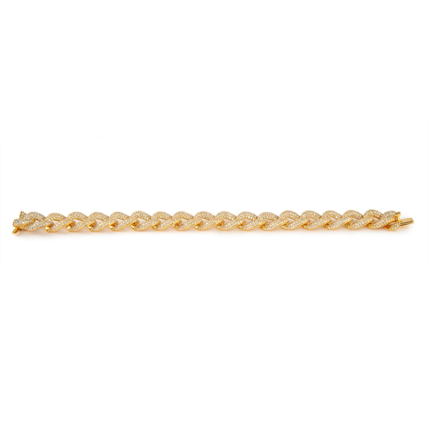 Modern Alexander 11.39 Carat Diamond Cuban Link Bracelet 18 Karat Yellow Gold For Sale
