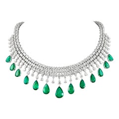 Alexander 114.87ct Emerald & Diamond Necklace 18k White Gold