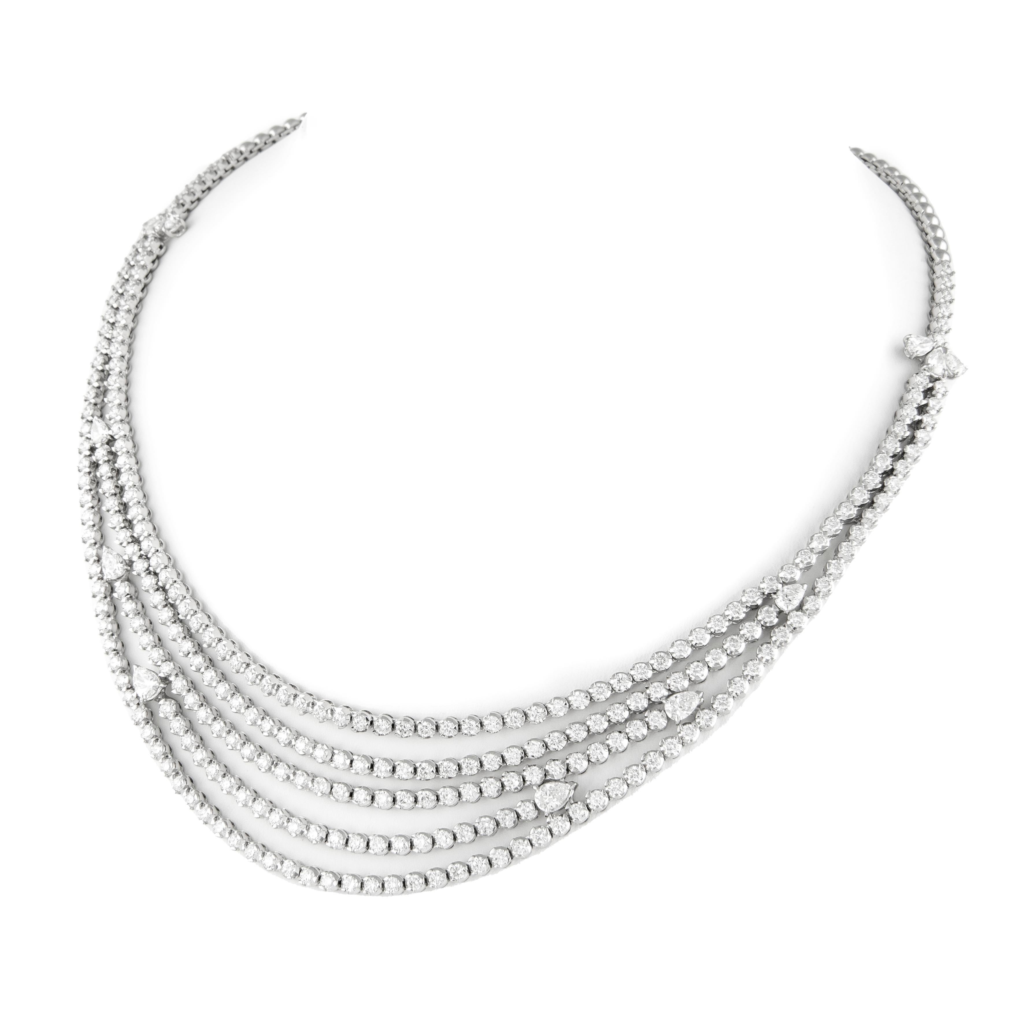 Contemporary Alexander 11.83 Carat Diamond White Gold 5-Row Tennis Necklace
